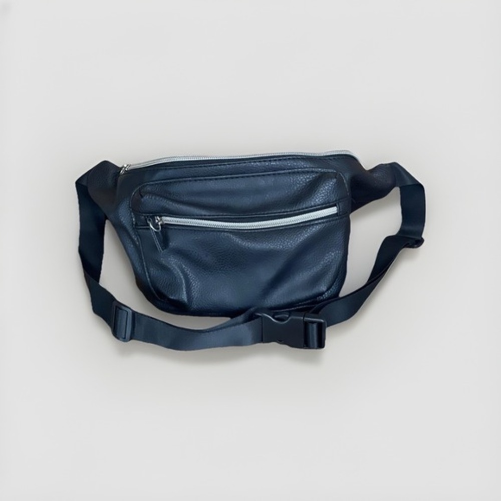 Black Unisex Eco-Leather Waist Bag With Adjustable Shoulder Strap -B1